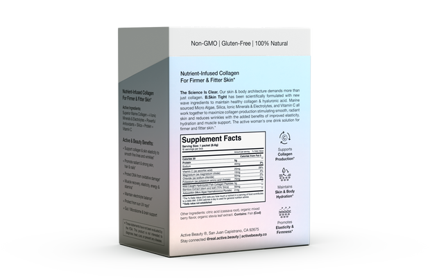 Supplement packaging with nutritional information on a white background